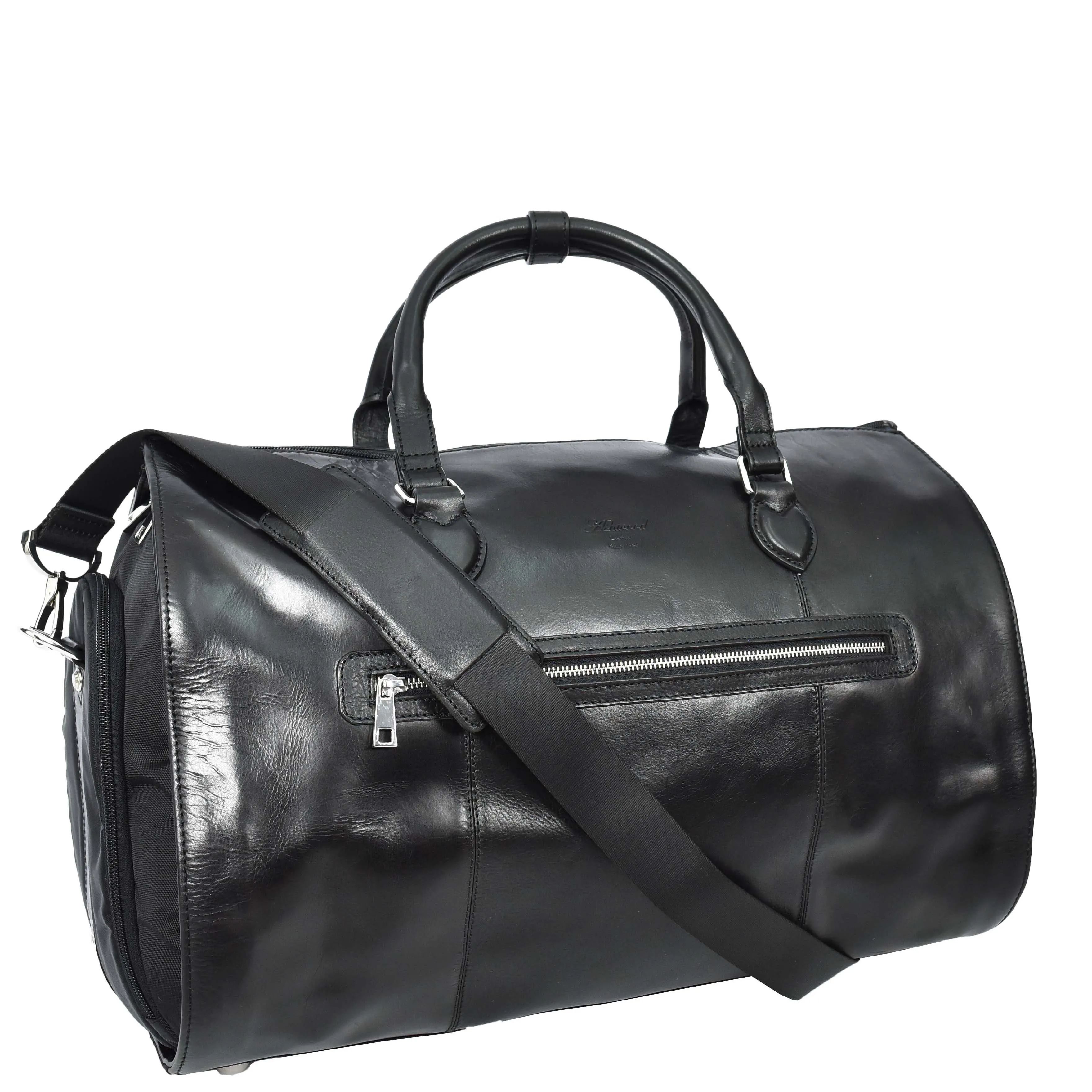 Real Leather Garment Suit Carrier 2-in-1 Holdall Duffel Travel Bag Ludlow Black