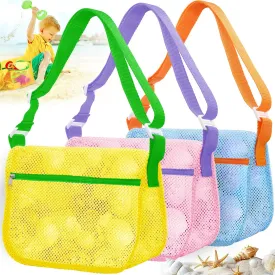 Shell Bags for Beach,3Pcs Seashell Collecting Bag with Adjustable Shoulder Straps, Beach Mesh Bag for Storing Beach Toys, Shells and Swimming Accessories