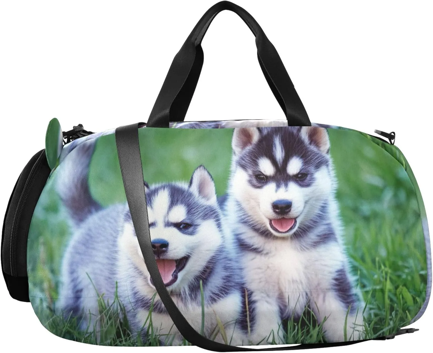 Siberian Husky Puppies Grass Girls Duffle Bags for Travel Toddler Weekender Bags Shoe Compartment Carry on Duffel Bag Boys
