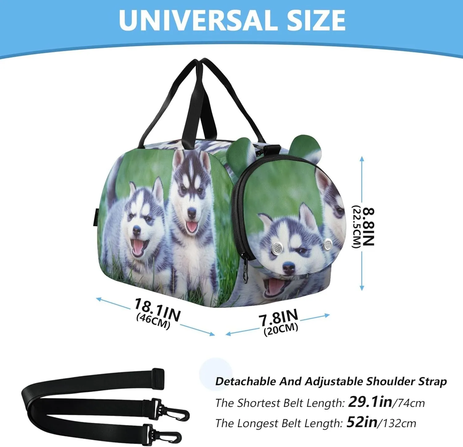 Siberian Husky Puppies Grass Girls Duffle Bags for Travel Toddler Weekender Bags Shoe Compartment Carry on Duffel Bag Boys