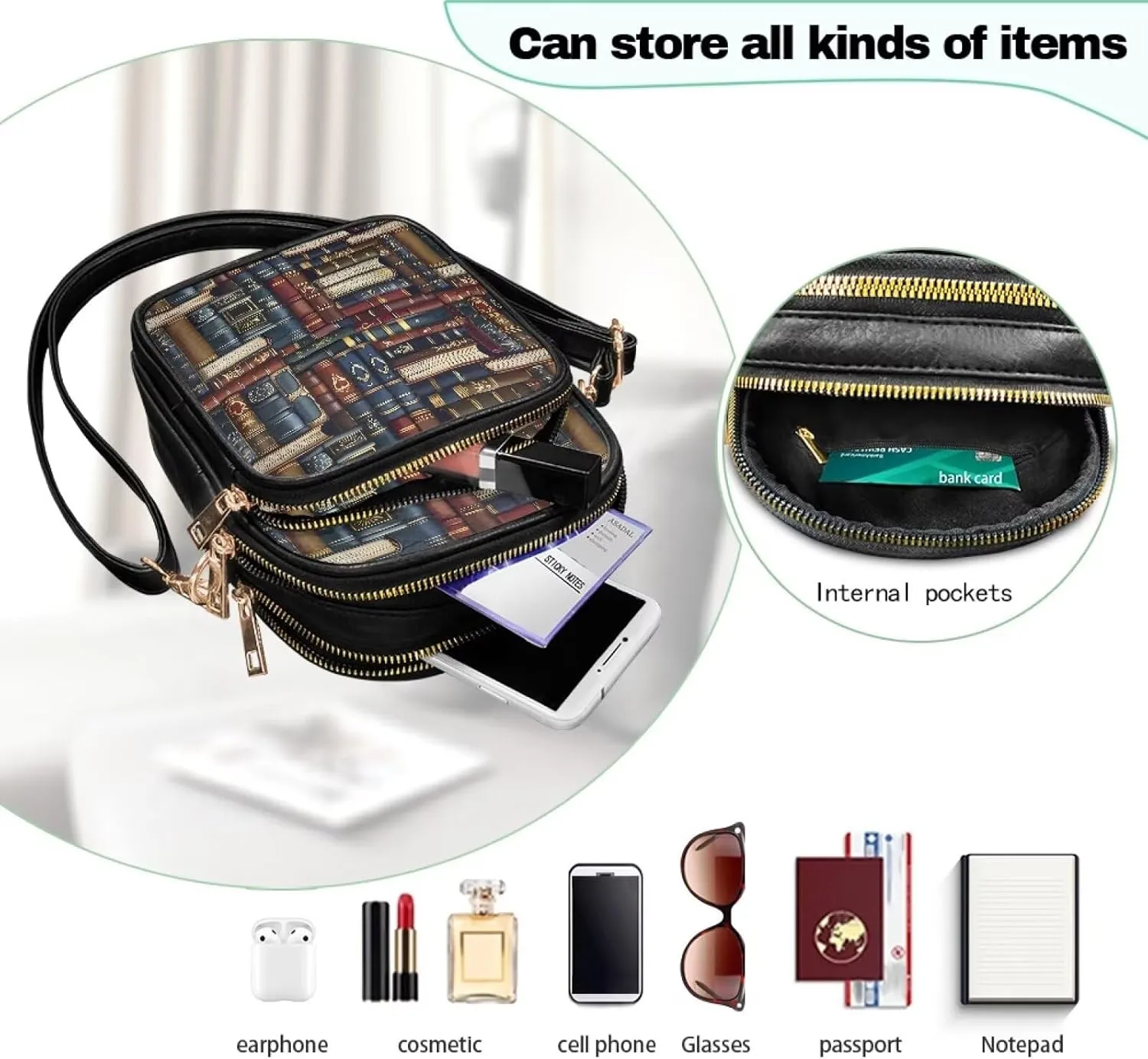 Small Crossbody Bags for Women, Daisy Sunflowers Cross Over Purse PU Leather Shoulder Handbags for Travel, Work