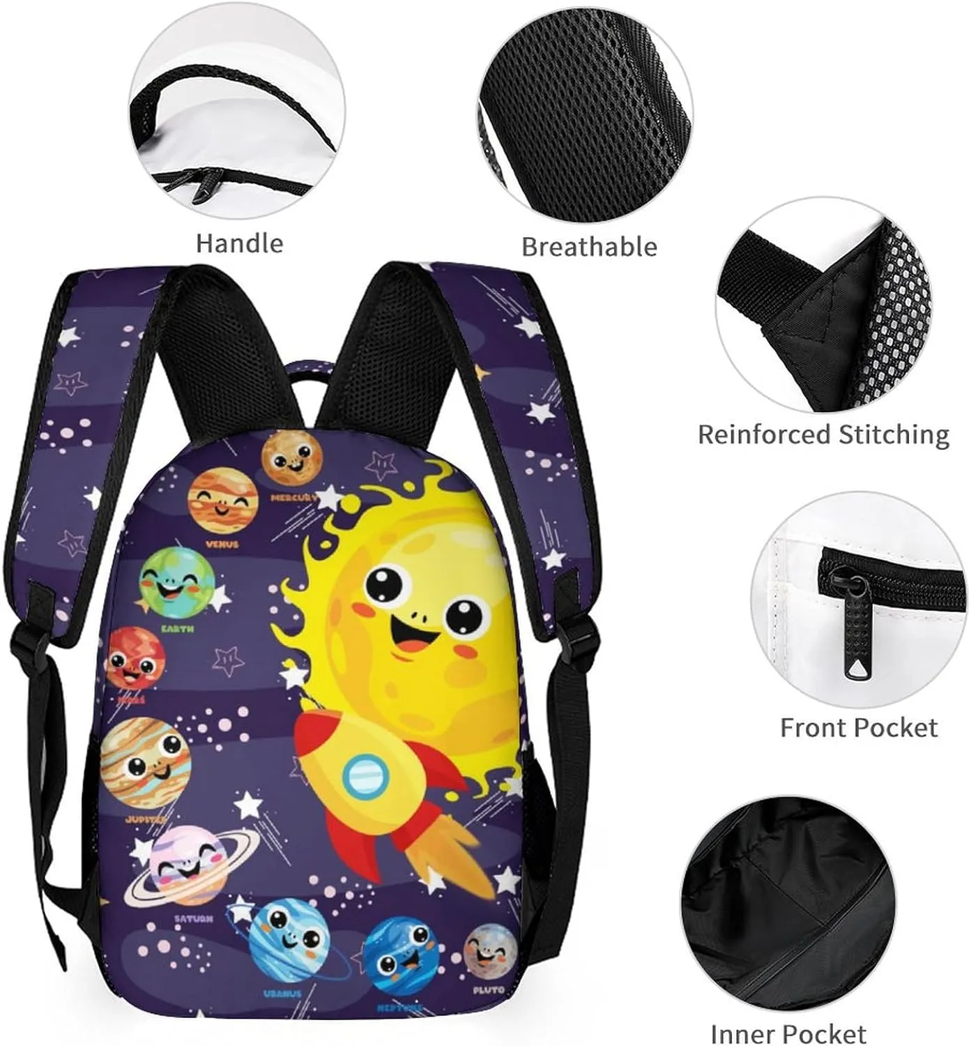 Solar System Backpack with Lunch Box & Pencil Case for Kids Girls Boys School, 16 Inch Cute Planet Bookbag, School Backpack for Students Children, Lightweight, Large Capacity