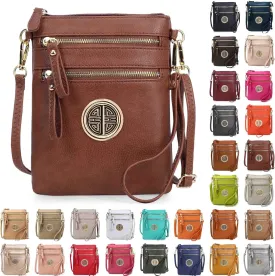 Solene Women's Faux Leather Organizer Multi Zipper Pockets With Detachable Wristlet Crossbody Bag