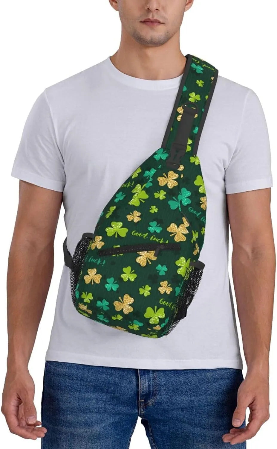 St Patricks Day Shamrock Crossbody Sling Backpack For Women Men, Fashion Adjustable Lucky Clover Chest Bag Green Shoulder Bag Sling Bag For Sport Travel Hiking Daypack