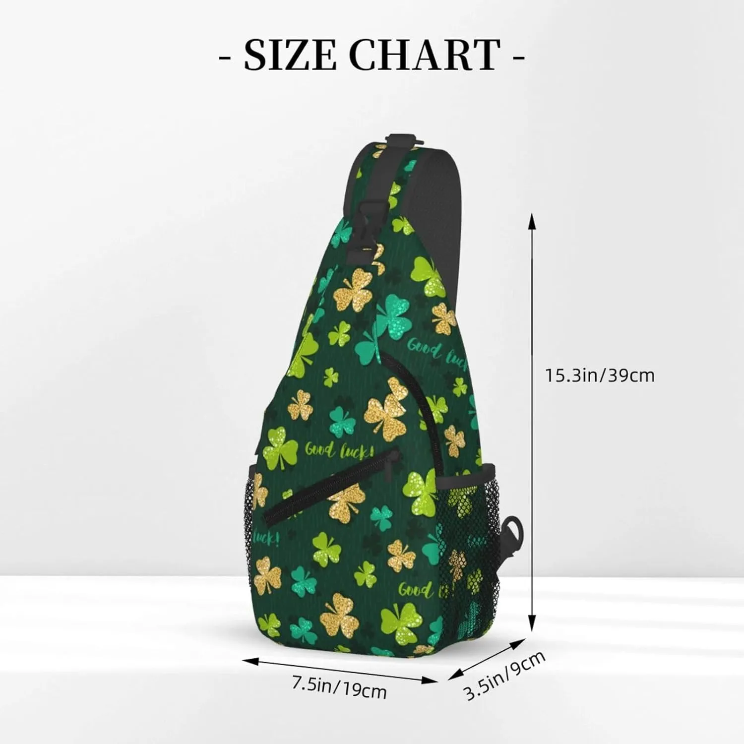 St Patricks Day Shamrock Crossbody Sling Backpack For Women Men, Fashion Adjustable Lucky Clover Chest Bag Green Shoulder Bag Sling Bag For Sport Travel Hiking Daypack