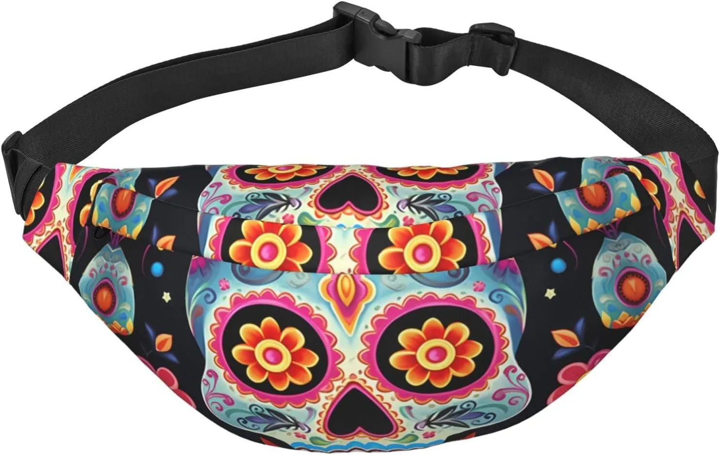Sugar Skulls Fanny Pack for Men Women Belt Bag Fashion Waist Bag Everywhere Crossbody Bag Wallet Hip Bum Bag with Adjustable Strap Waterproof Chest Bag for Travel Hiking Sports