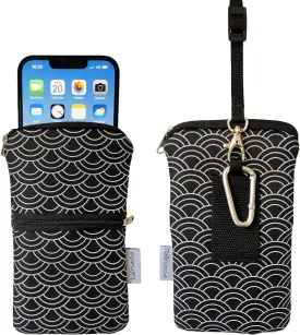 Tainada Men Women Phone Neoprene Shockproof Zippered Sleeve Case Bag Pouch with Carabiner, Neck Lanyard, Belt Loop Holster foriPhone 16/15 Pro Max, 16/15 Plus, Samsung S24 , A54, Z Fold6 (Black Waves)