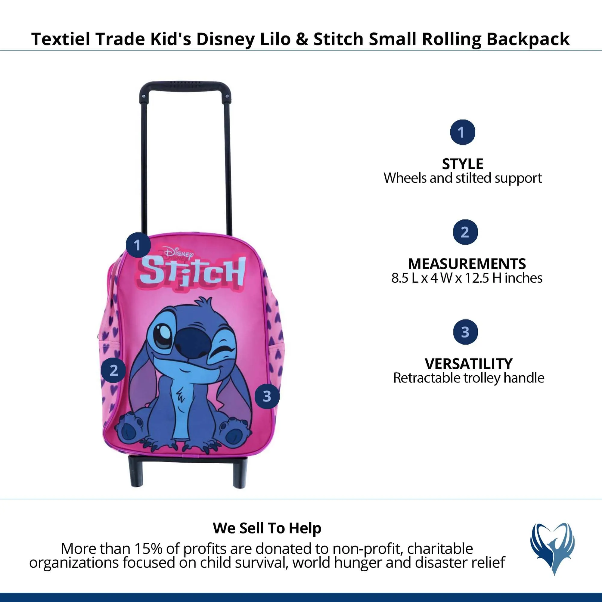 Textiel Trade Kid's Disney Lilo & Stitch Small Rolling Backpack