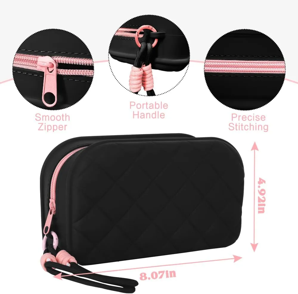 Travel Makeup Bag Waterproof Silicone Toiletry Bag for Women Men Pink Cute Cosmetic Bags Mini Zipper Makeup Pouches for Purse Pretty Gifts for Teacher Mom Sister Girlfriend