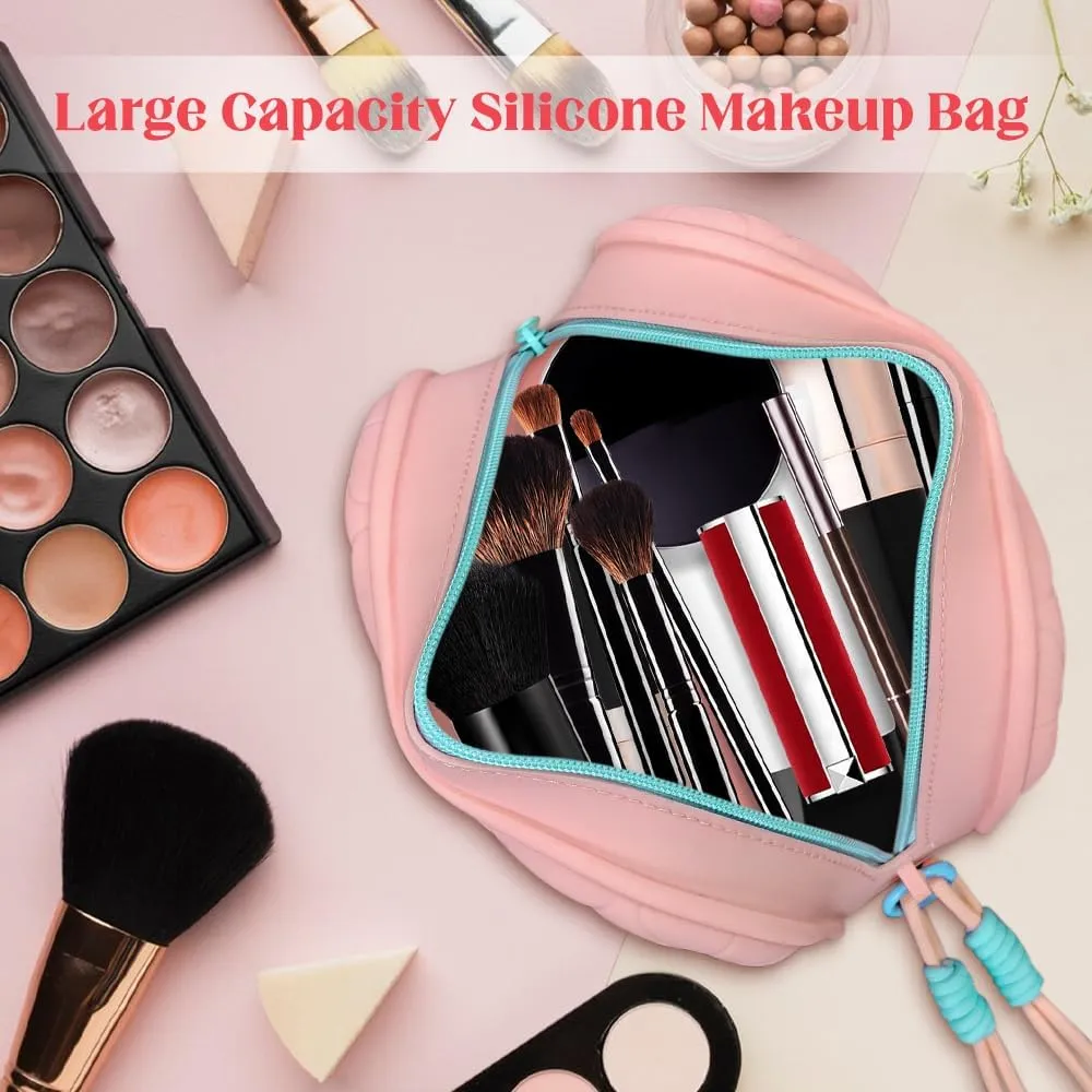 Travel Makeup Bag Waterproof Silicone Toiletry Bag for Women Men Pink Cute Cosmetic Bags Mini Zipper Makeup Pouches for Purse Pretty Gifts for Teacher Mom Sister Girlfriend