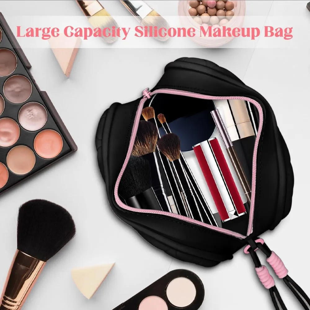 Travel Makeup Bag Waterproof Silicone Toiletry Bag for Women Men Pink Cute Cosmetic Bags Mini Zipper Makeup Pouches for Purse Pretty Gifts for Teacher Mom Sister Girlfriend