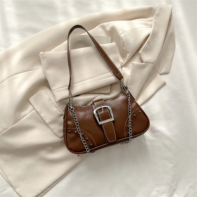 Vintage Chain Studded Crescent Bag