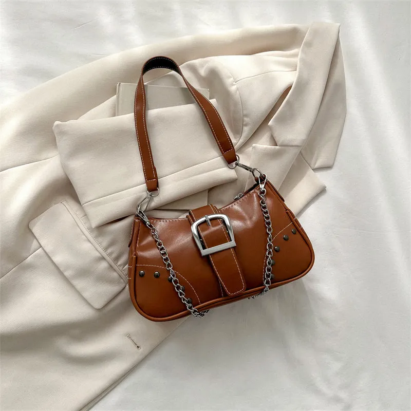 Vintage Chain Studded Crescent Bag
