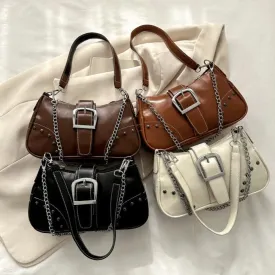 Vintage Chain Studded Crescent Bag