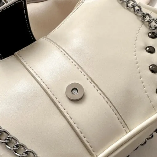 Vintage Chain Studded Crescent Bag
