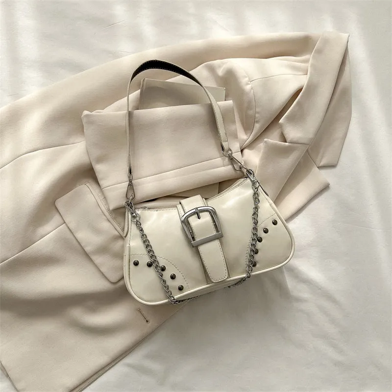 Vintage Chain Studded Crescent Bag