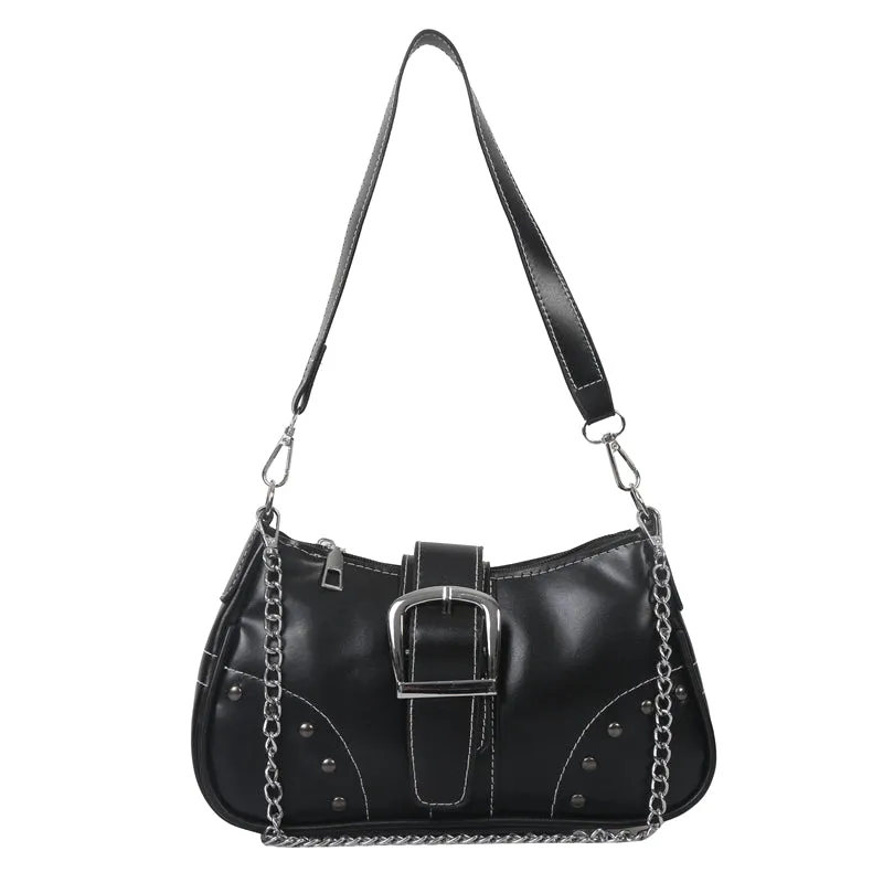 Vintage Chain Studded Crescent Bag