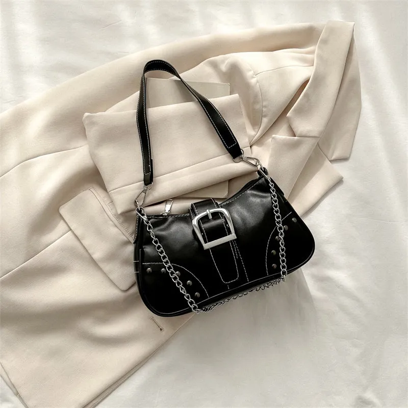 Vintage Chain Studded Crescent Bag