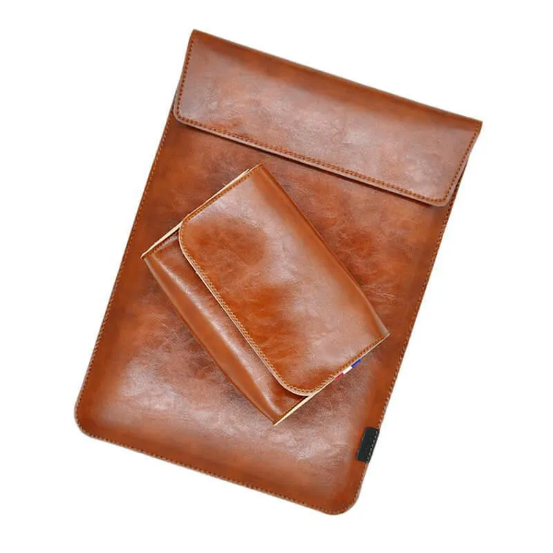 Vintage Leather Laptop Sleeve With Power Pouch