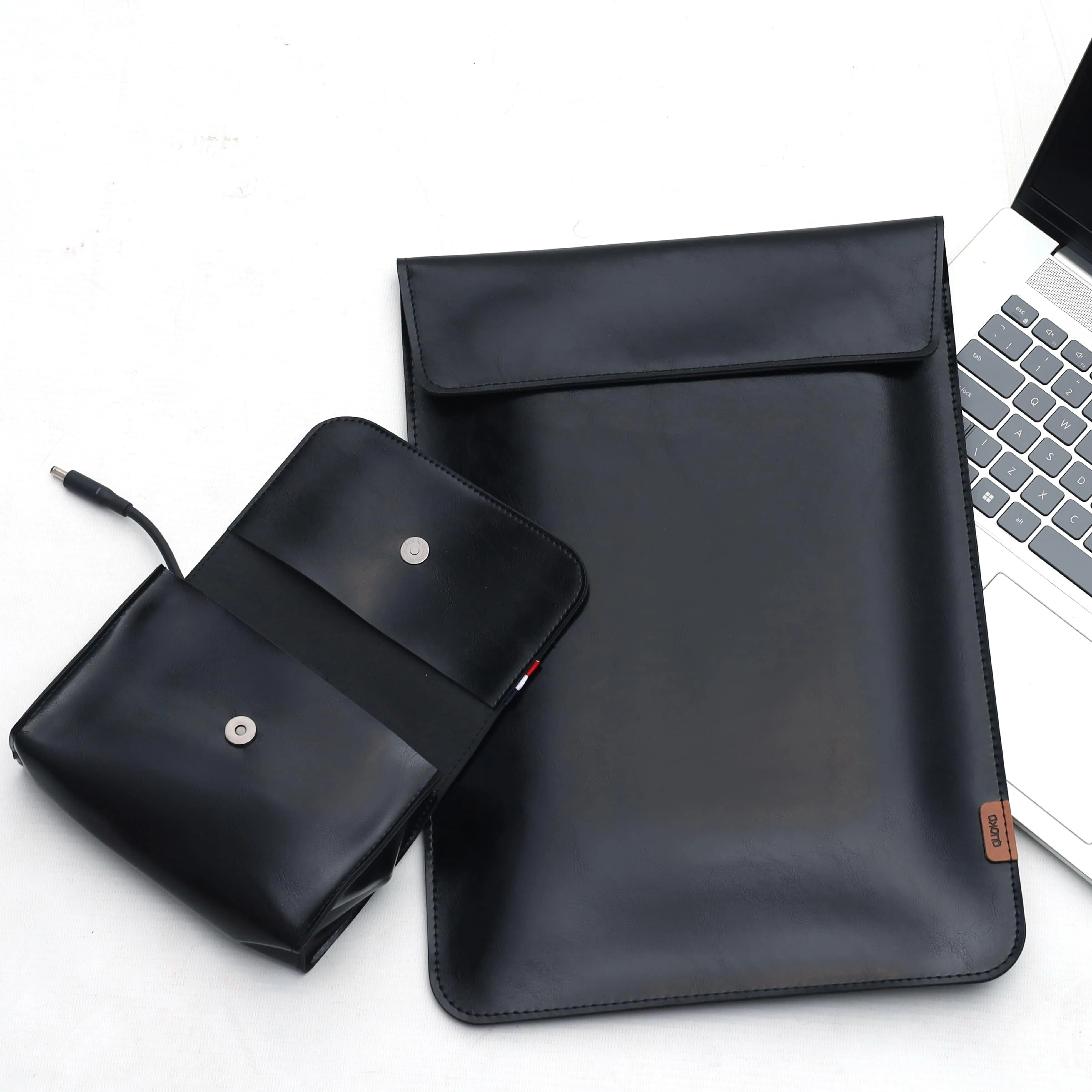 Vintage Leather Laptop Sleeve With Power Pouch