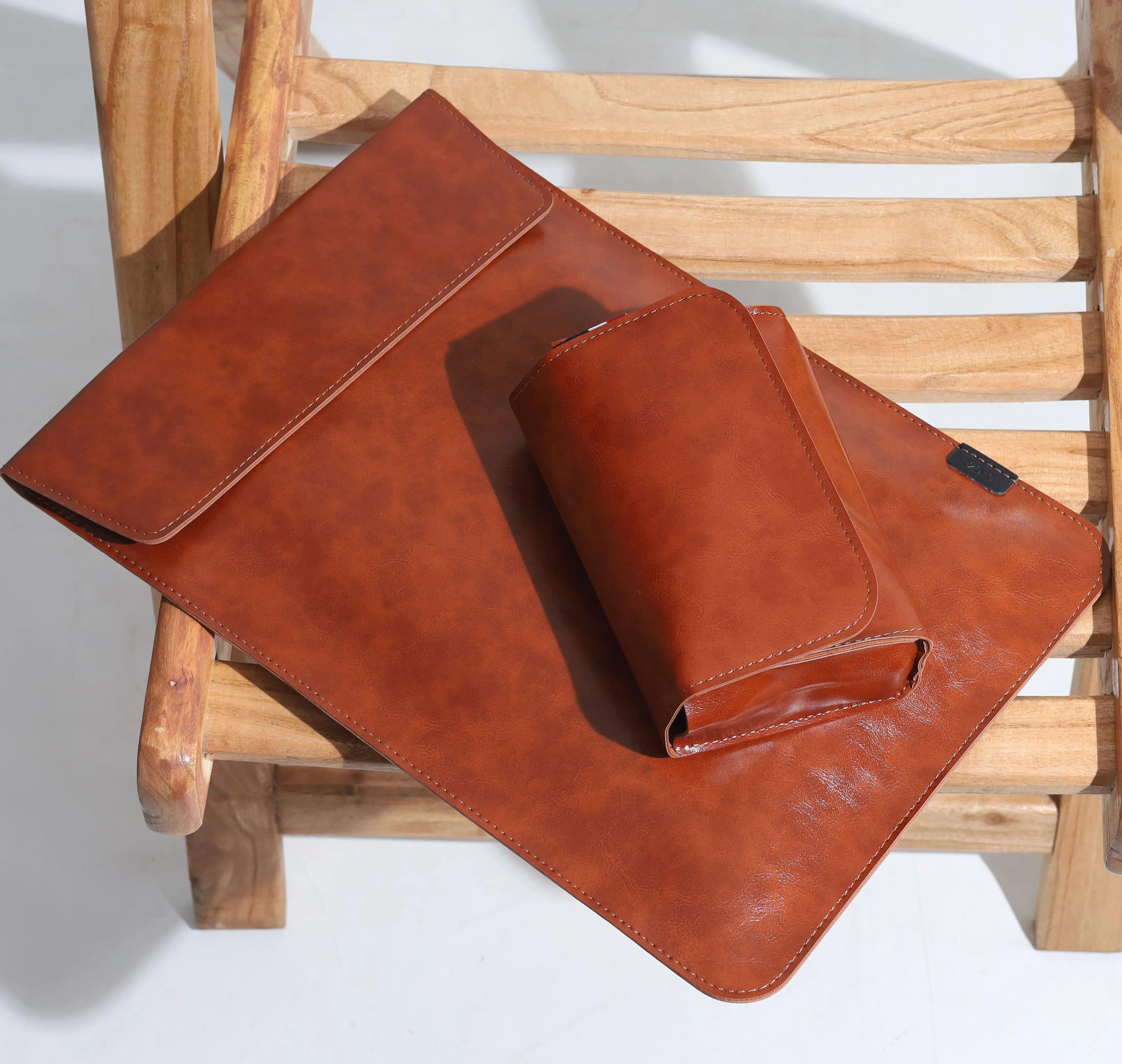 Vintage Leather Laptop Sleeve With Power Pouch