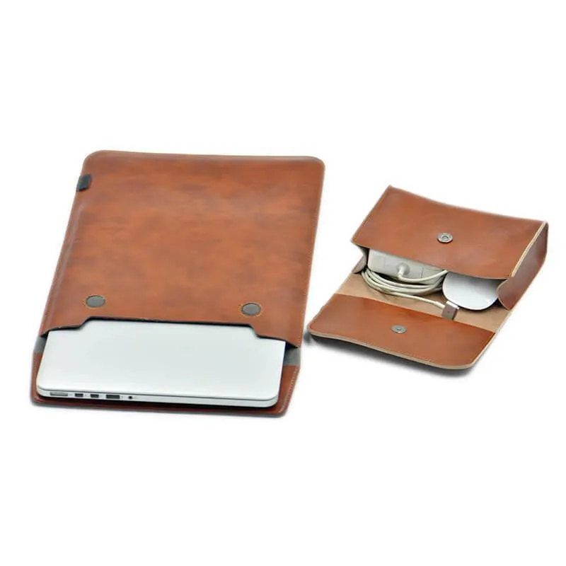 Vintage Leather Laptop Sleeve With Power Pouch