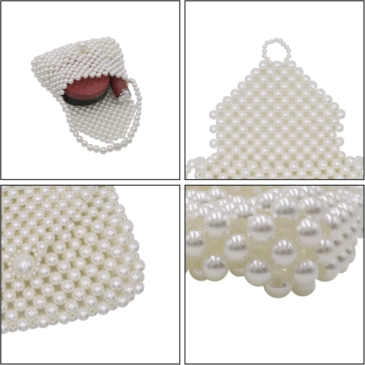 White Beaded Pearl Handbag Coin Purse Acrylic Beaded Handbag Mini Wrislet Clutch Elegant Evening Bag for Party Wedding