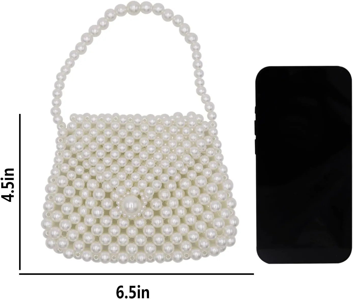 White Beaded Pearl Handbag Coin Purse Acrylic Beaded Handbag Mini Wrislet Clutch Elegant Evening Bag for Party Wedding