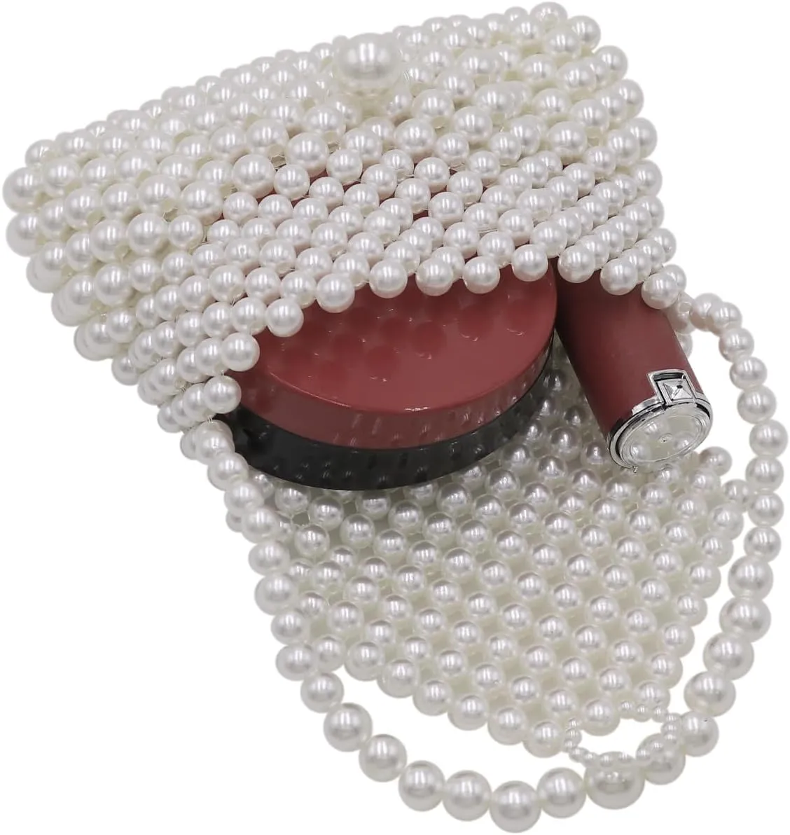 White Beaded Pearl Handbag Coin Purse Acrylic Beaded Handbag Mini Wrislet Clutch Elegant Evening Bag for Party Wedding