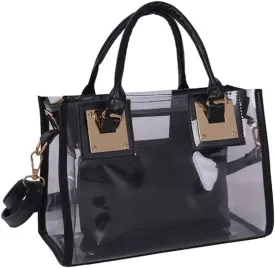Women 2 Pcs Small Clear Tote Beach Shoulder Top-handle Bag PVC Transparent Satchel Handbag Purse