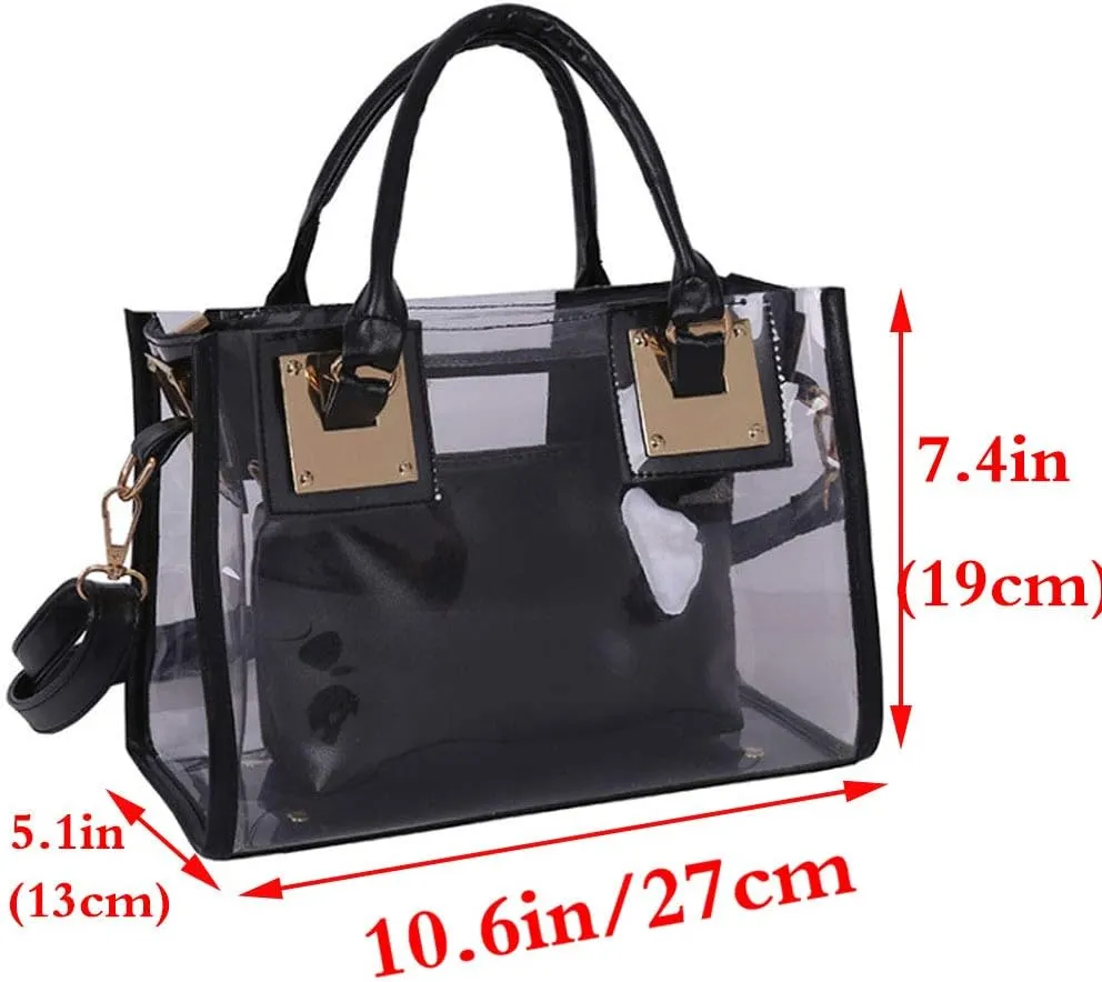 Women 2 Pcs Small Clear Tote Beach Shoulder Top-handle Bag PVC Transparent Satchel Handbag Purse
