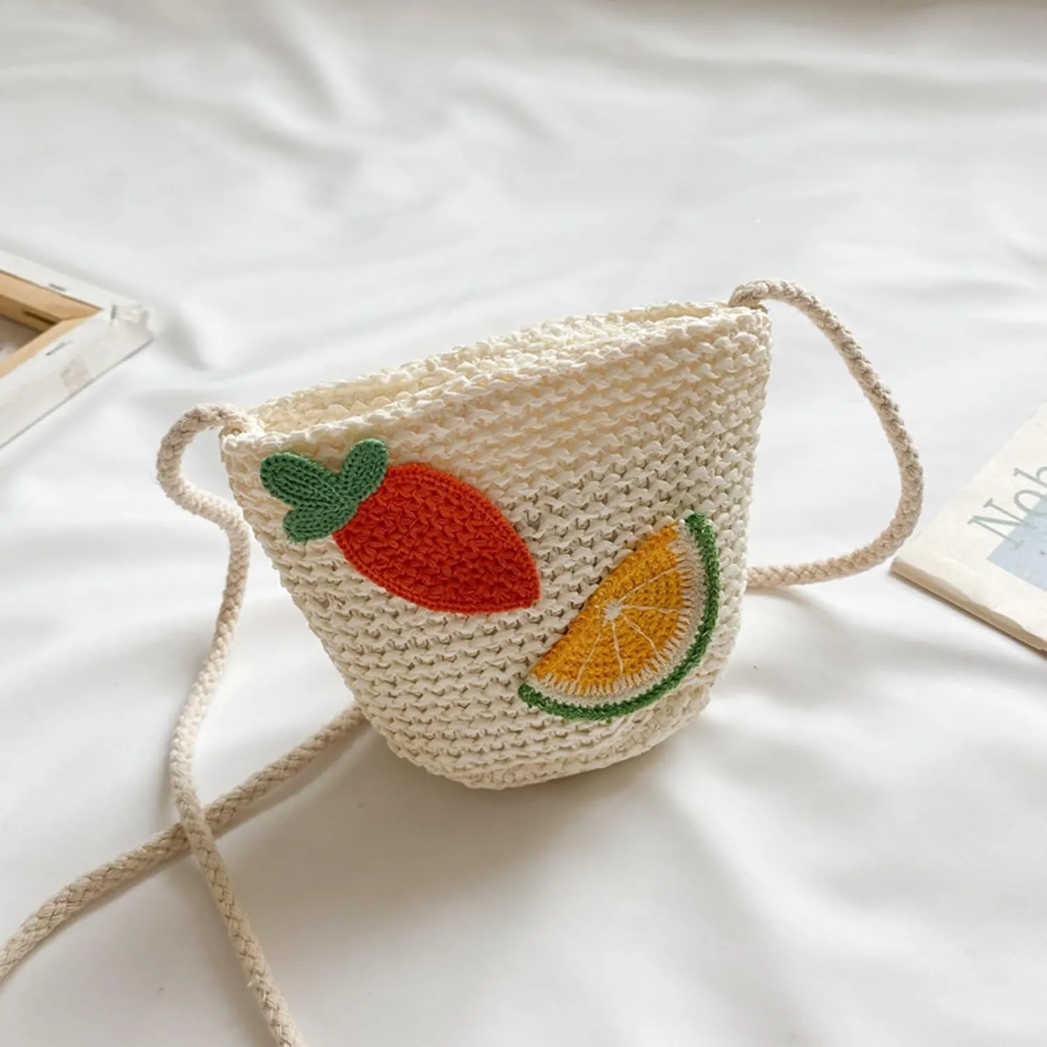 Women Girls Mini Crochet Crossbody Purse, Cute Straw Beach Shoulder Bag Small Wallet Pouch Hangbag