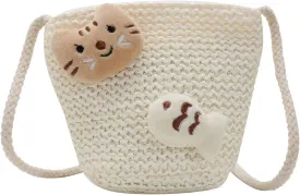Women Girls Mini Crochet Crossbody Purse, Cute Straw Beach Shoulder Bag Small Wallet Pouch Hangbag