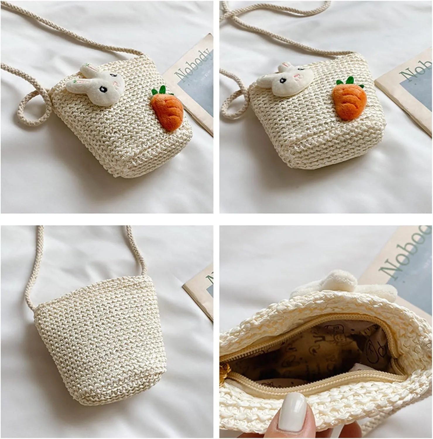 Women Girls Mini Crochet Crossbody Purse, Cute Straw Beach Shoulder Bag Small Wallet Pouch Hangbag